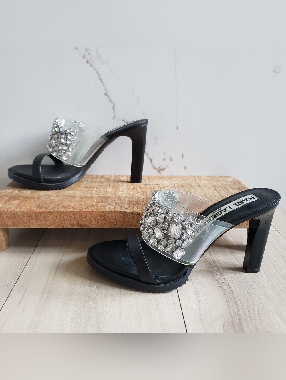 Karl Lagerfeld Bedika Crystal Embellished Clear Strap‎ Sandal